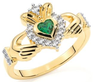 Damen-Claddagh-Ring aus Silber mit Smaragd-Diamant-Goldbeschichtung