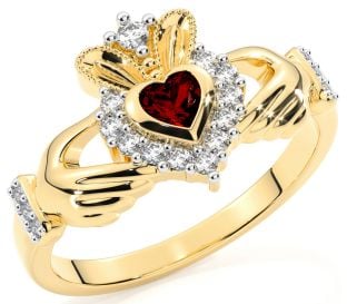 January Birthstone 10K/14K/18K Yellow Gold Claddagh Ring