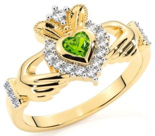 Anillo Claddagh de oro amarillo de 10K/14K/18K con piedra natal de agosto