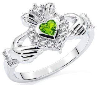 August Birthstone 10K/14K/18K Solid White Gold Claddagh Ring