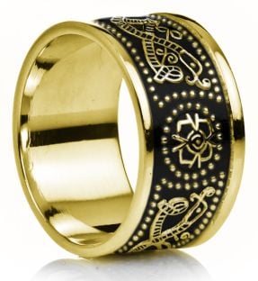 12mm Extra Wide Mens 14K Gold over Silver Black Rhodium Celtic "Warrior" Band Ring
