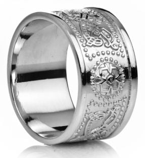 12mm Extra Wide Mens Silver Celtic "Warrior" Band Ring