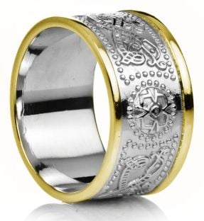12mm Extra Wide Mens Two Tone Gold over Silver Celtic "Warrior" Band Ring