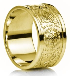 12mm Extra Wide Mens Yellow & White Gold over Silver Celtic "Warrior" Band Ring