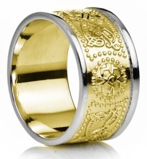 12mm Extra Wide Mens Yellow & White Gold Celtic "Warrior" Band Ring