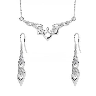 Silver Celtic Dangle Earrings + Necklace Set