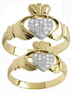 Gold Diamond .22cts Claddagh Ring Set