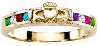 Mother's Birthstone Gold Claddagh Ring