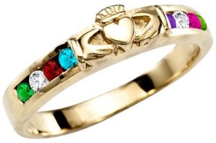 Mother's Birthstone Gold Claddagh Ring 