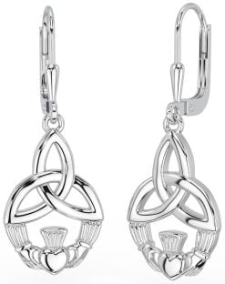 Silver Celtic Claddagh Dangle Earrings