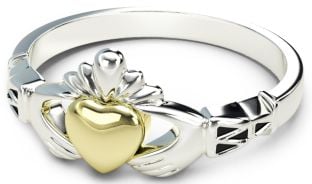 Ladies Silver & Solid Yellow Gold two tone Claddagh Celtic Knot Ring