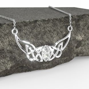 14K White Gold Solid Silver Diamond Celtic Necklace