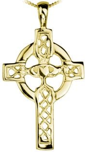 Gold Claddagh "Celtic Cross" Pendant Necklace