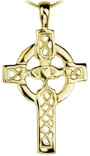 14K Gold coated Silver Claddagh Celtic Cross Pendant Necklace