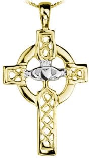 Yellow & White Gold Claddagh "Celtic Cross" Pendant Necklace