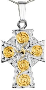 14K Gold Silver Celtic Cross Pendant Necklace