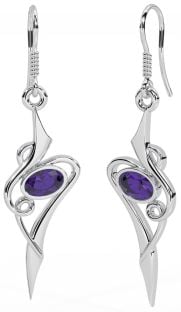 Amethyst Silver Celtic Dangle Earrings