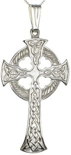 Large Silver Celtic Cross Pendant Necklace