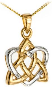 14K Two Tone White & Yellow Gold Silver Celtic Knot Heart Pendant Necklace