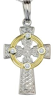 White & Yellow Gold Diamond .12cts Celtic Cross Pendant Necklace