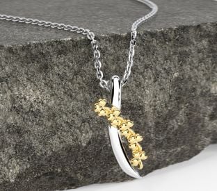583 två ton guld solid silver irländska Shamrock hänge halsband