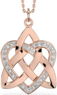 Diamond Rose Gold coated Silver Celtic Knot Heart Pendant Necklace