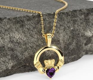 Gold Alexandrite Irish Claddagh Pendant Necklace - June Birthstone