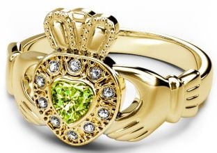 10K/14K/18K Gold Genuine Diamond .13cts Peridot .25cts Claddagh Engagement Ring - August Birthstone 