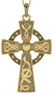 Extra Large Mens Black Rhodium 14K Yellow Gold coated Silver Warrior Irish Celtic Cross Pendant Necklace