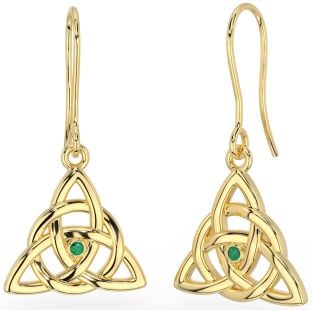 14K Gold coated Solid Silver Irish Genuine Emerald "Celtic Knot" Dangle Earrings