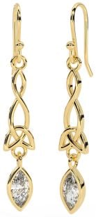 14K Gold Solid Silver Diamond Celtic Dangle Earrings