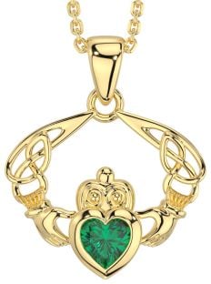 14K Gold Silver Emerald Celtic "Claddagh" Pendant Necklace