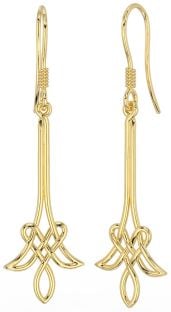 14K Yellow Gold Solid Silver Celtic Dangle Earrings