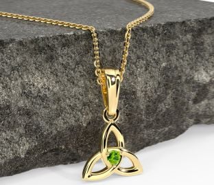 Zlatý Peridot 0,06cts náhrdelník s keltským uzlem - srpnový kámen