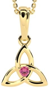 Gold Genuine Pink Sapphire .06cts Celtic Knot Pendant Necklace - October Birthstone