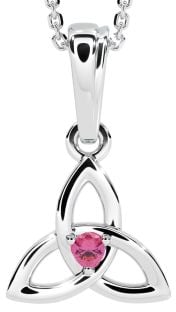 White Gold Genuine Pink Sapphire .06cts Celtic Knot Pendant Necklace - October Birthstone