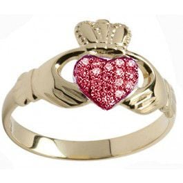 10K/14K/18K Gold Genuine Ruby .07cts Claddagh Ring - July Birthstone