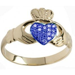 10K/14K/18K Gold Genuine Sapphire .07cts Claddagh Ring - September Birthstone 