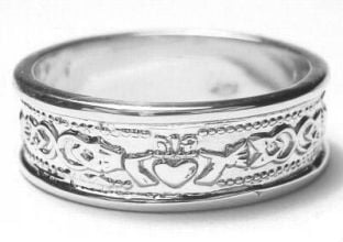 10K/14K/18K White Gold Claddagh Celtic Wedding Band Ring Set
