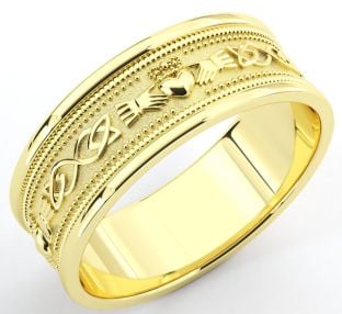 Mens Gold Claddagh Celtic Wedding Band Ring