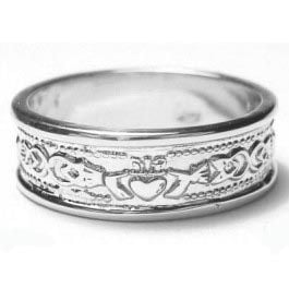 Mens 10K/14K/18K White Gold Claddagh Celtic Wedding Ring