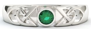 Ladies 10K/14K/18K White Gold Emerald Celtic Ring