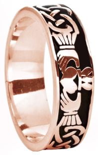 14K Rose Gold Silver Celtic Claddagh Band Ring Ladies