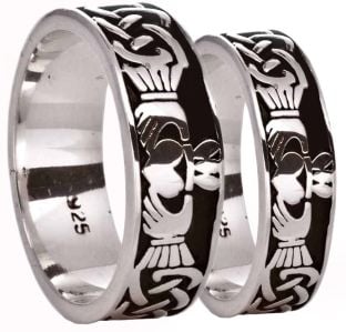 Silver Celtic Claddagh Band Ring Set