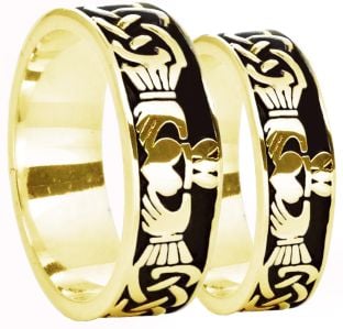 14K Gold Silver Celtic Claddagh Band Ring Set