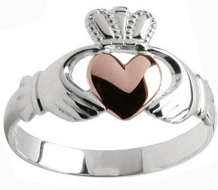 Mens 10K/14K/18K White Rose Gold Claddagh Ring