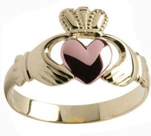 Mens 10K/14K/18K Yellow Rose Gold Claddagh Ring