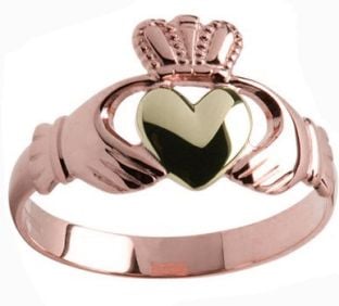 Mens 10K/14K/18K Rose yellow Gold Claddagh Ring