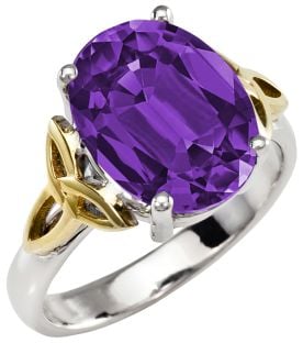 Ladies Amethyst Silver Gold Celtic Trinity Knot Ring - September Birthstone