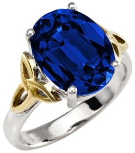 Ladies Sapphire Silver Gold Celtic Trinity Knot Ring - September Birthstone